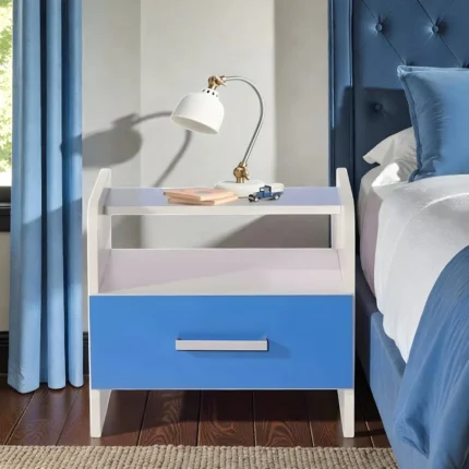 Bedside Table in White & Blue Finish