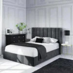 Beige Wing Back Velvet Bed