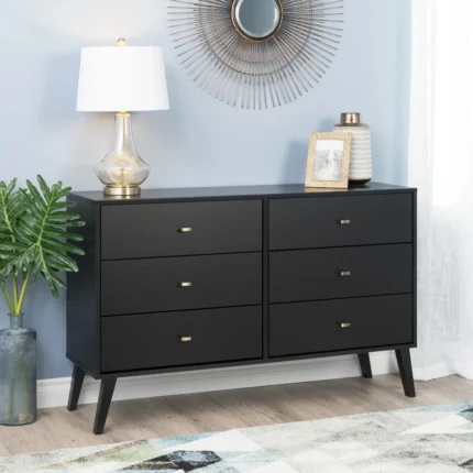 Dark Grey and Gold Finished 6-Drawer Dresser