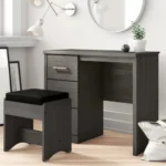 Grey 3 Drawers Dressing Table with Stool