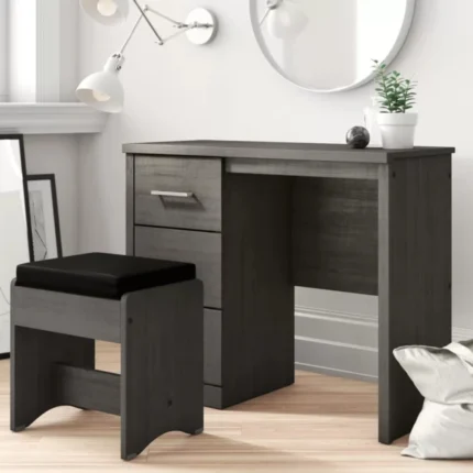 Grey 3 Drawers Dressing Table with Stool