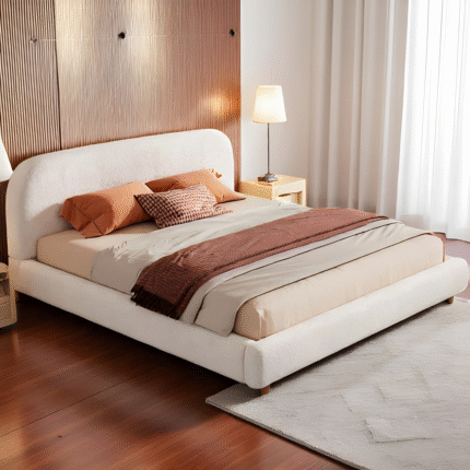 BoucleUpholsteredQueenSizePlatformBed