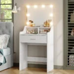 Small Makeup Vanity Desk with LED Lighted Mirror for Bedroom