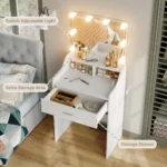 Small Makeup Vanity Desk with LED Lighted Mirror for Bedroom