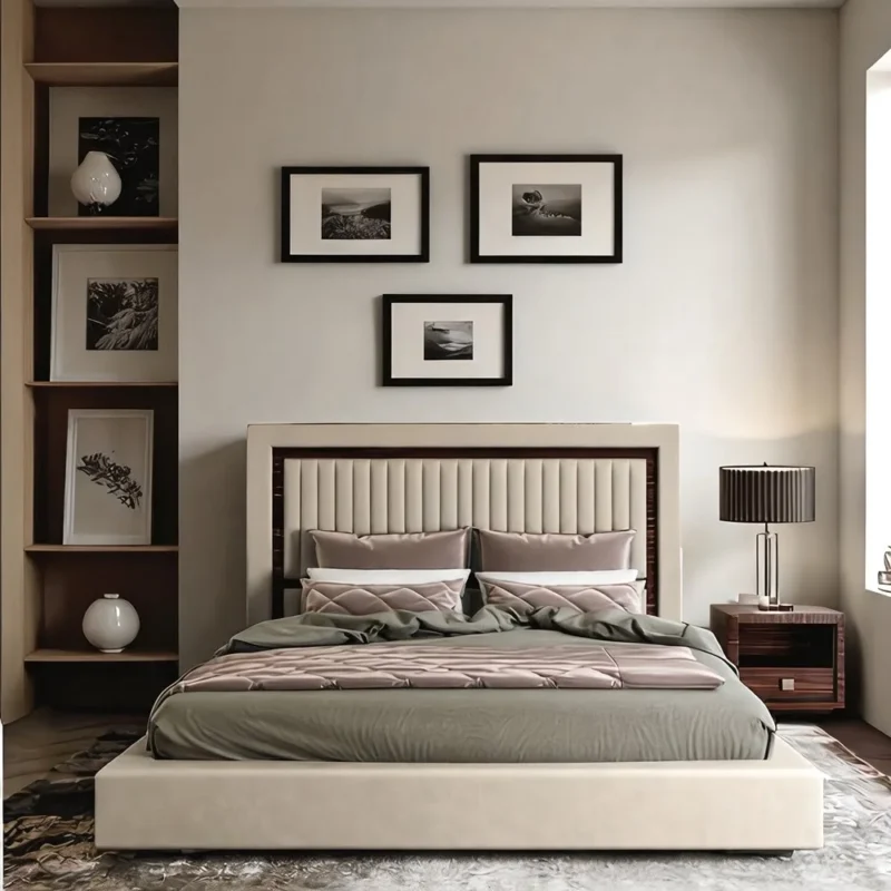 Khalifa Luxe Modern Platform Bed – Beige Elegance Collection