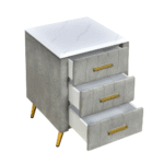Gray Velvet 3-Drawer Nightstand
