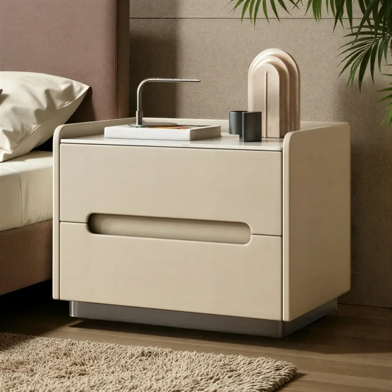 Beige Curved 2-Drawer Nightstand