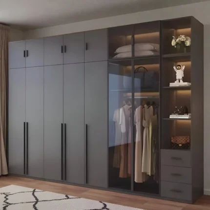 Contemporary Gray Glass LED Wardrobe