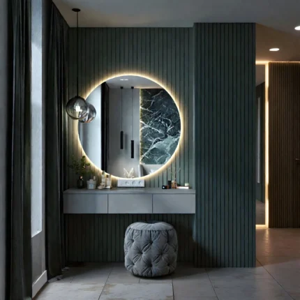 Contemporary LED Round Mirror Vanity Set