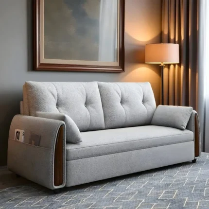 Echo Tufted Armchair Sofa with Storage Pockets in Slate Gray