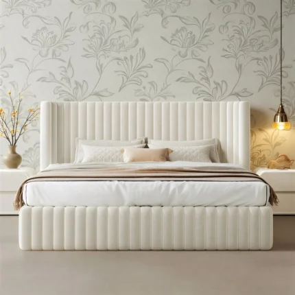 Elegant Channel Tufted Cream Bed Frame