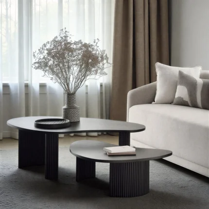 Fluted Black Nesting Coffee Table Set