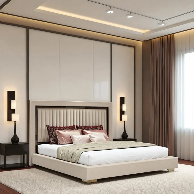 Khalifa Luxe Modern Platform Bed – Beige Elegance Collection