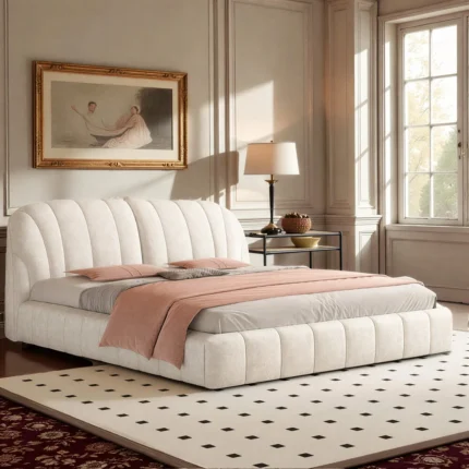 Luxury Tufted Cream Upholstered Bed