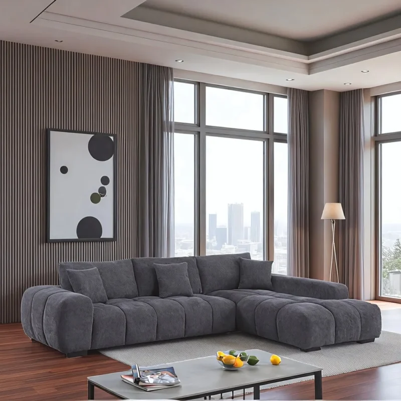 MetroLuxe 6-Seater Modern Charcoal Sectional Sofa