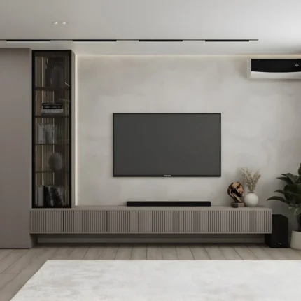 Minimalist Gray Slat TV Unit