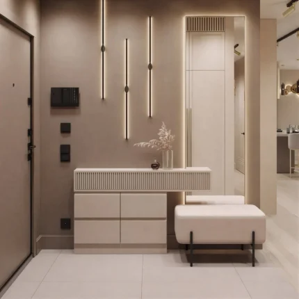 Modern Beige Slatted Entryway Console