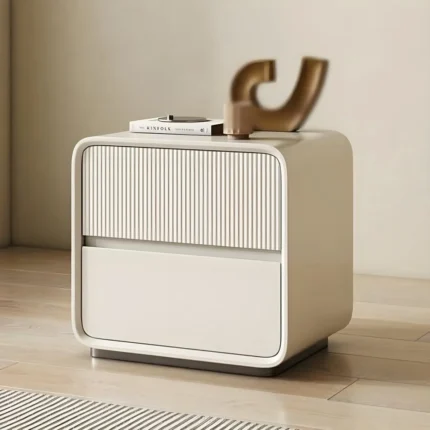 Modern Fluted Beige Nightstand
