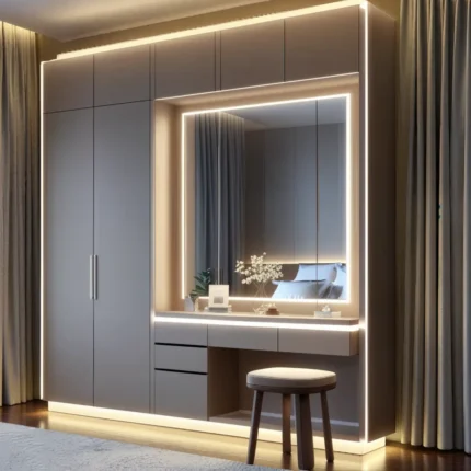 Modern Gray LED Wardrobe Vanity Combo