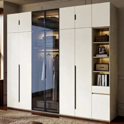 Modern White Glass LED Wardrobe Cabinet