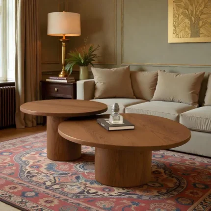 Nested Warm Brown Round Coffee Table Set