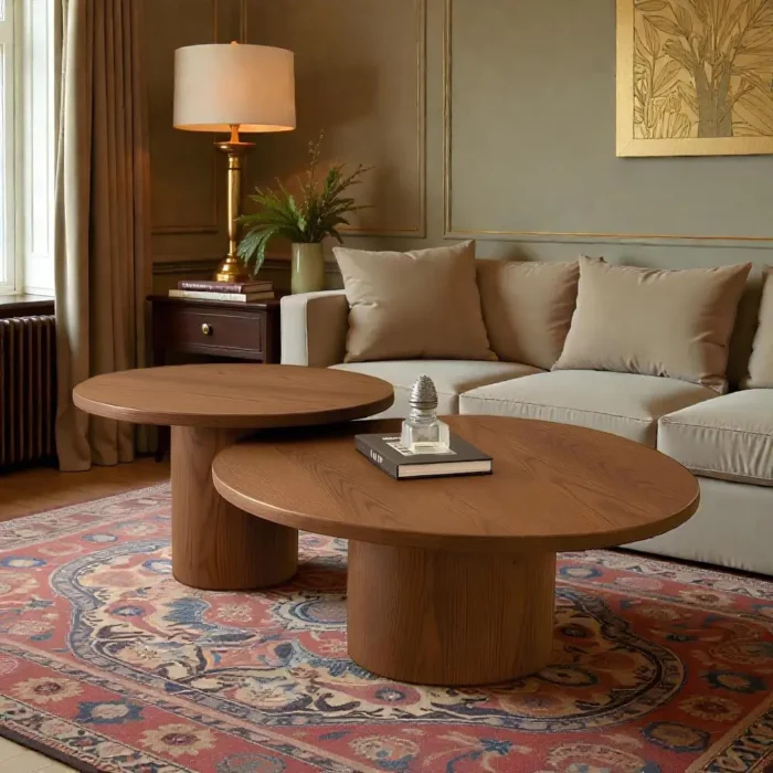 Nested Warm Brown Round Coffee Table Set - Coziness Home