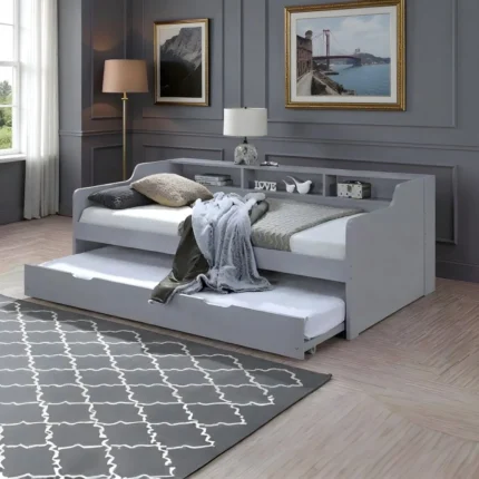 Nimbus Gray Trundle Daybed with Bookcase Headboard