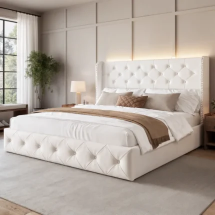 Radiant Pearl Tufted LED Platform Bed Set