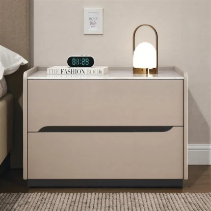Taupe Gloss 2-Drawer Nightstand