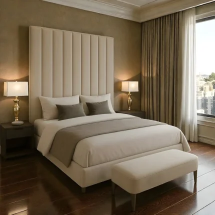 Beige Linen Grand Panel Bed