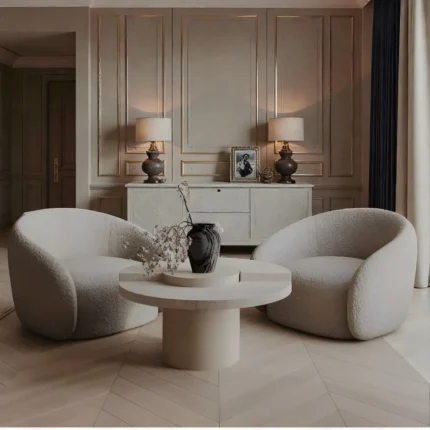 Bouclé Swivel Chair – Ivory Beige