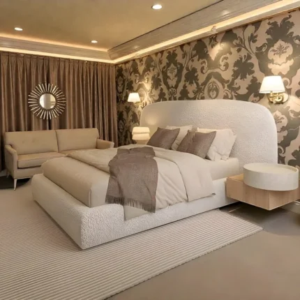 Cream Boucle Curve Bed