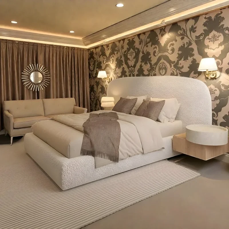 Cream Boucle Curve Bed