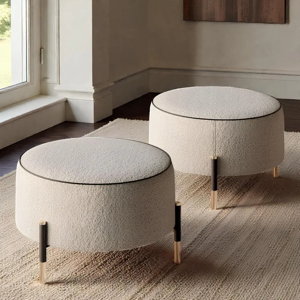 Cream-Boucle-Gold-Leg-Ottoman-Set