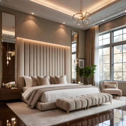 Cream Luminous Panel Bed