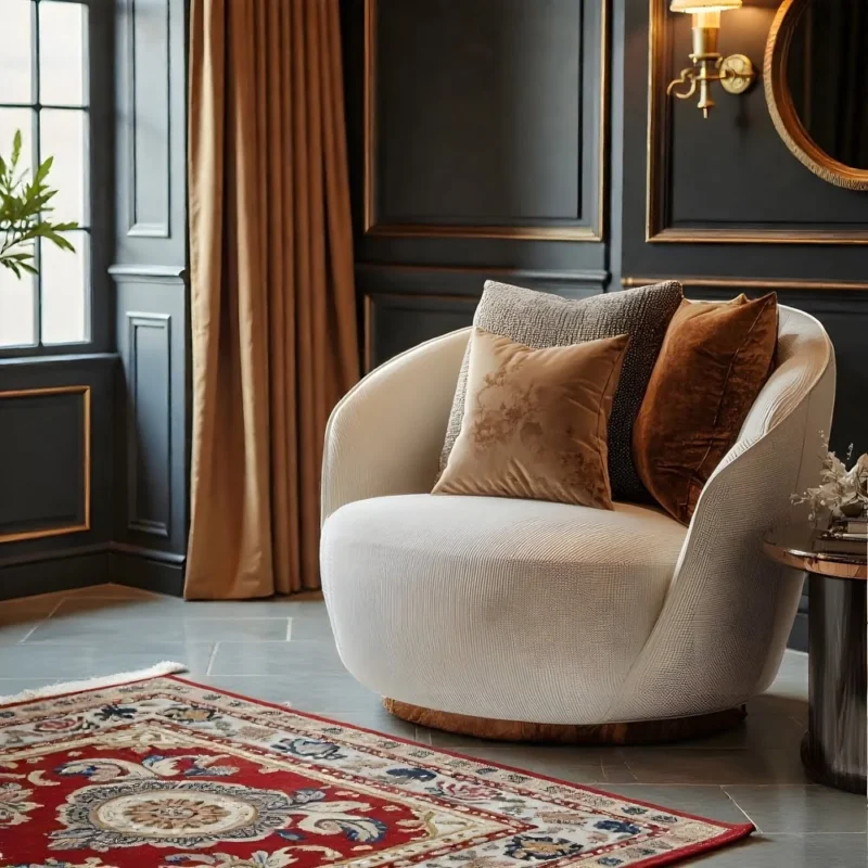 Cream Swivel Cocoon Accent Chair