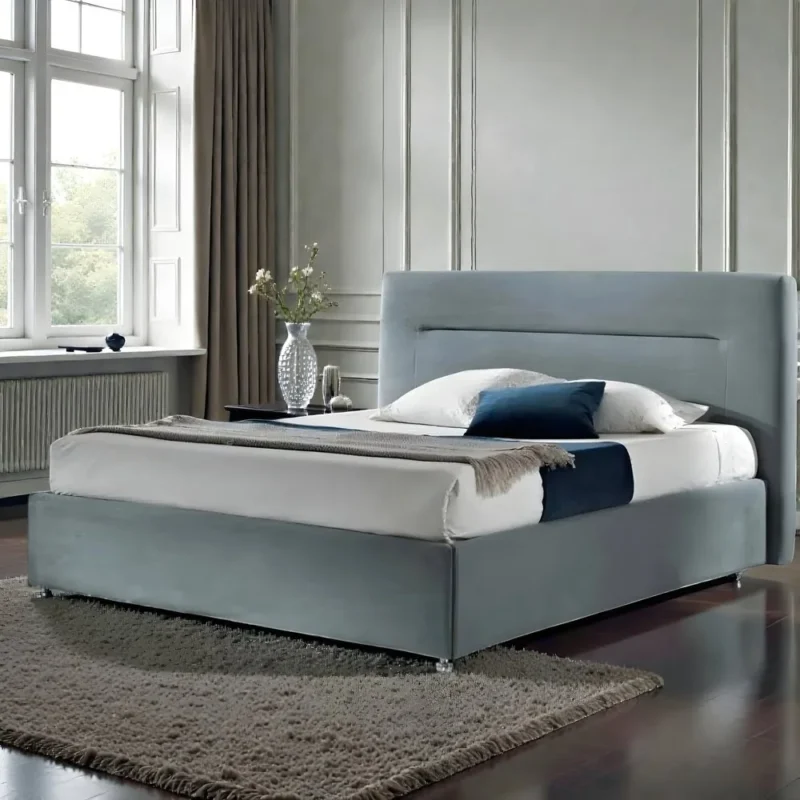 Dove Grey Velvet Modern Bed