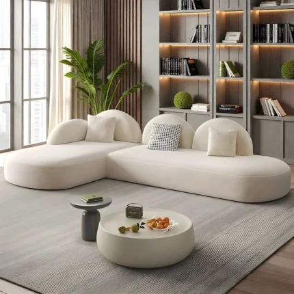 Luna Crescent Cream Boucle Sectional Sofa