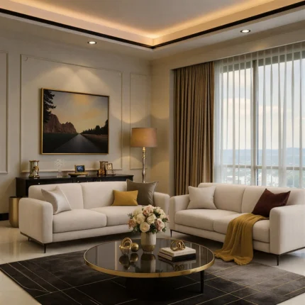 Luxe Haven Modern Beige Upholstered Sofa Set