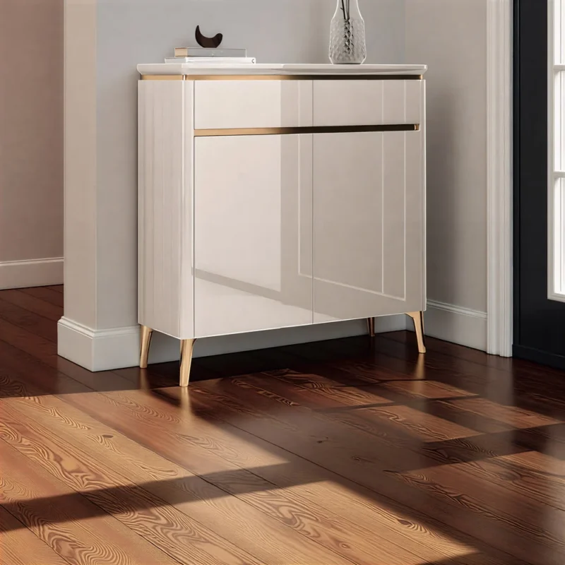 Luxury Gold-Trim White Shoe Cabinet