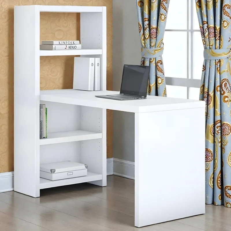  White Corner Study Desk with Bookshelf