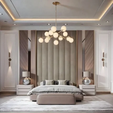 Opulent Gold-Trim Wall Panel Bed
