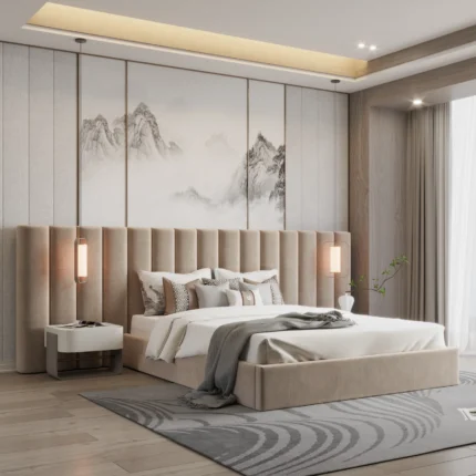 Taupe Velvet Channel Grand Bed