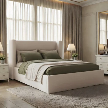 HavenWing Ivory Wingback Bed