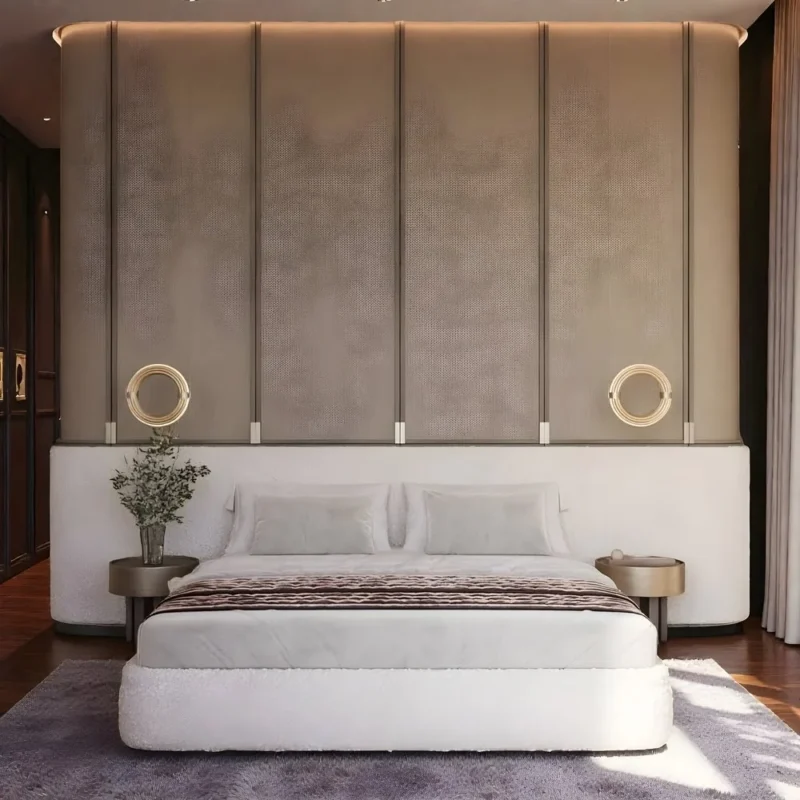 LunaCurve White Bouclé Platform Bed