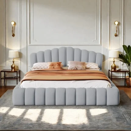 ScallopDream Light Gray Tufted Bed