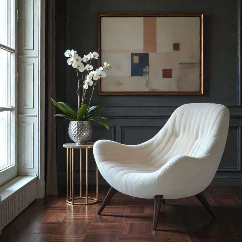 Bouclé Lounge Chair – Cream White