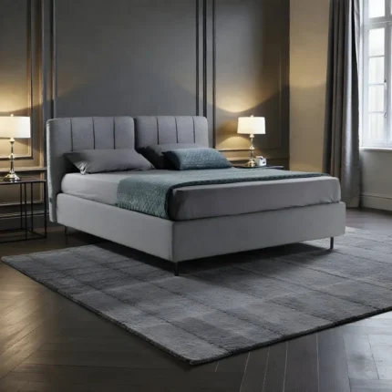 Luxe Channel Tufted Grey Upholstered Platform Bed
