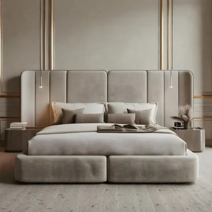 LuxeCurve Beige Upholstered Platform Bed