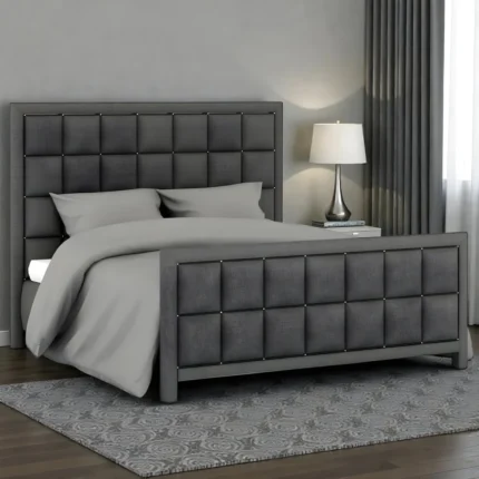 LuxeGrid Grey Tufted Upholstered Platform Bed